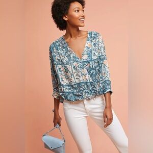Maeve Anthropologie Gianna printed wrap top bohemian faux wrap floral print